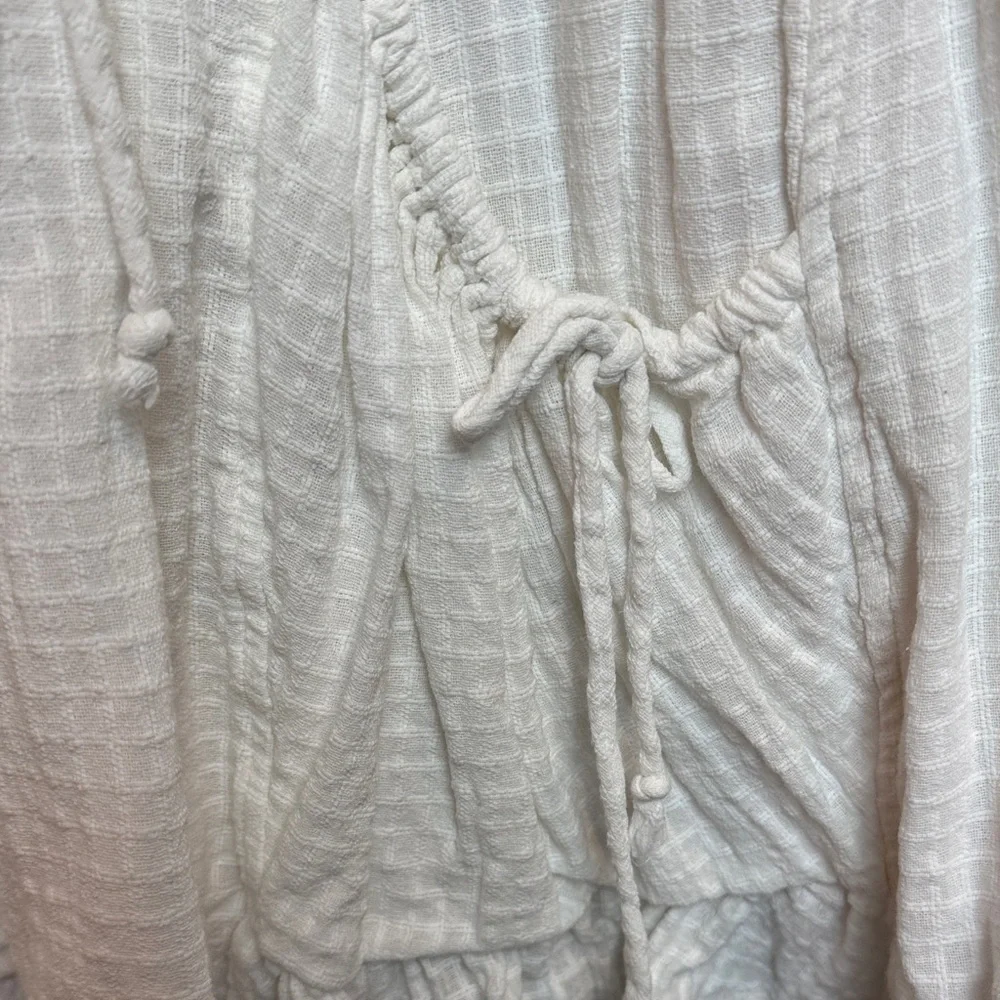 Free People White Boho Mini Dress with Ties & Pockets - L - Picture 3 of 11